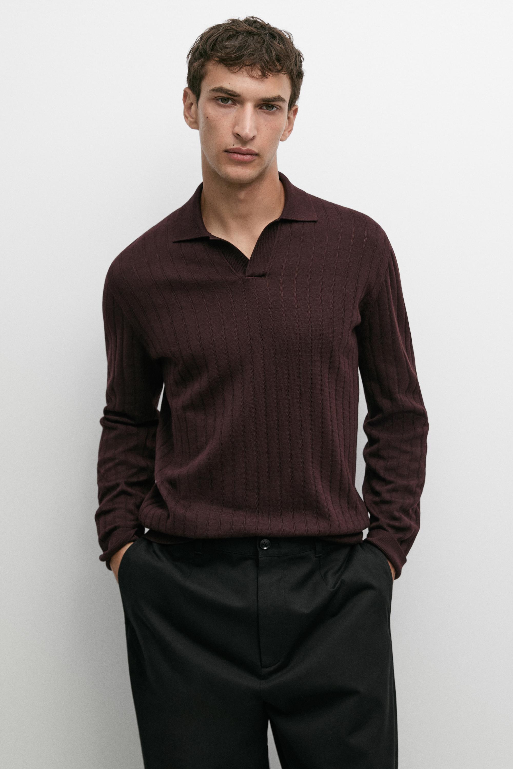 100% Cotton Knit Polo Sweater — Burgundy