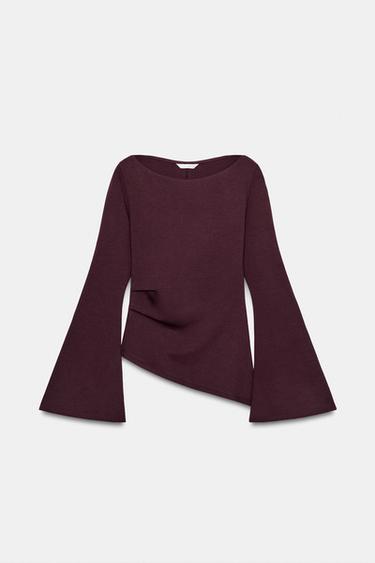 Zara INTERLOCK LONG SLEEVE TOP - Wine