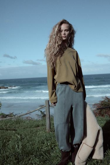 FADED-EFFECT T-SHIRT WITH LONG SLEEVES - Olive green by Zara