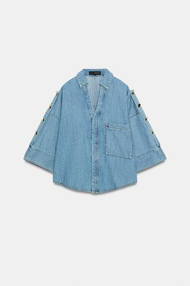 Zara Z1975 WIDE SLEEVE DENIM SHIRT - Indigo