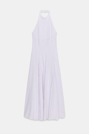 VOLUMINOUS GINGHAM HALTER DRESS - Lilac / White by Zara
