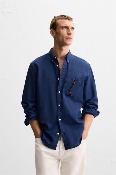 CAMISA LINO - ALGODÓN - Azulón de Zara