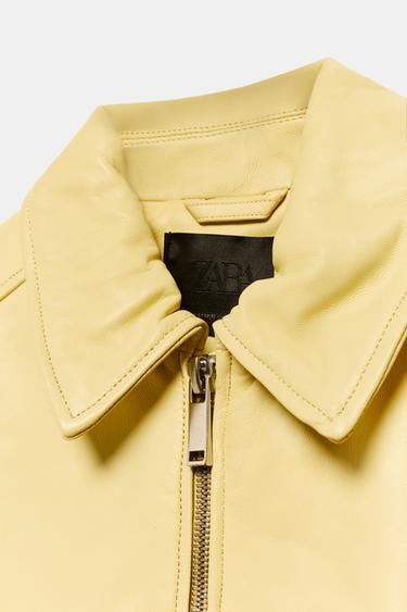 100% LEATHER BOMBER JACKET - Grapefruit yellow by Zara - Image 9