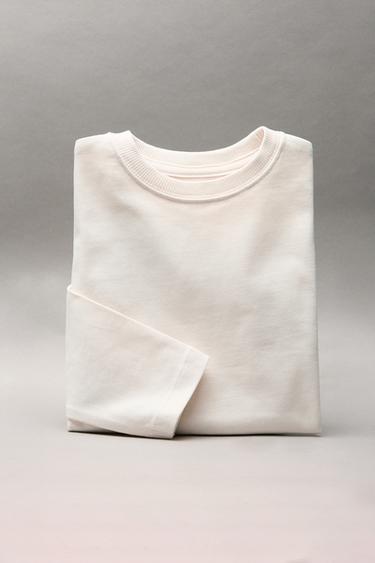 ENSFARVET T-SHIRT I MELLEMTUNGT STOF - Hvid fra Zara
