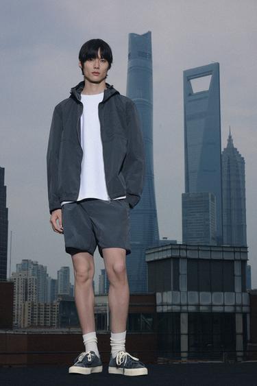 Zara 科技布料連帽夾克 - 淺靛青色