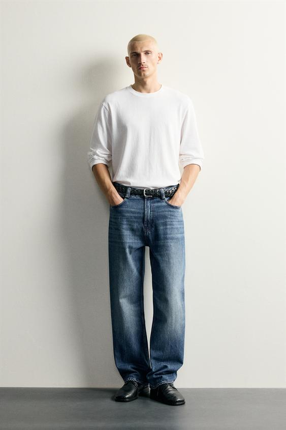 JEAN STRAIGHT FIT À SURPIQÛRES CONTRASTÉES - Bleu de Zara - Image 0