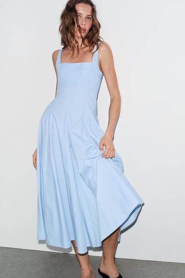ROBE EN POPELINE À GODETS - Bleu clair de Zara - Image 1