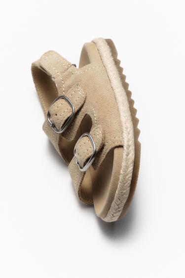 SANDALE AUS JUTE UND LEDER - Sandfarbe von Zara