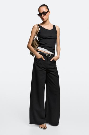Zara Flowy wide-leg jeans - Black - Image 0