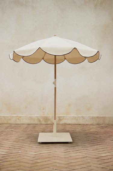 BEACH UMBRELLA WITH CONTRAST EDGE (ø 160CM) - Ecru by Zara