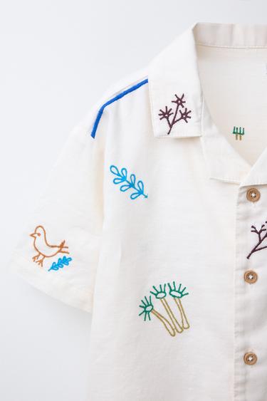 CHEMISE BRODERIES FERME - Écru de Zara - Image 2