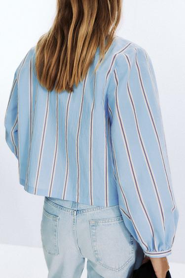 STRIPED POPLIN SHIRT WITH TIES - Sand / Blue by Zara - Image 6