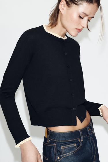 CHAQUETA PUNTO ACABADOS PUNTILLA - Marino de Zara