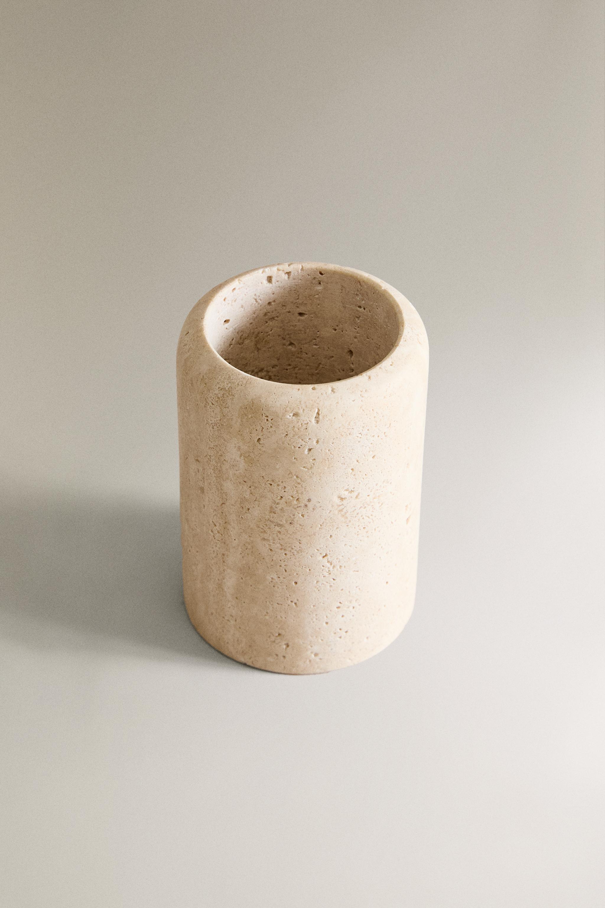 BEIGE MARBLE TOOTHBRUSH TUMBLER — Beige
