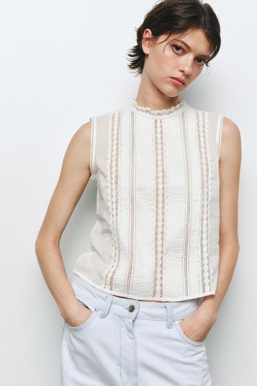 BLUSA ROMÁNTICA BORDADOS ZW COLLECTION - Crudo de Zara