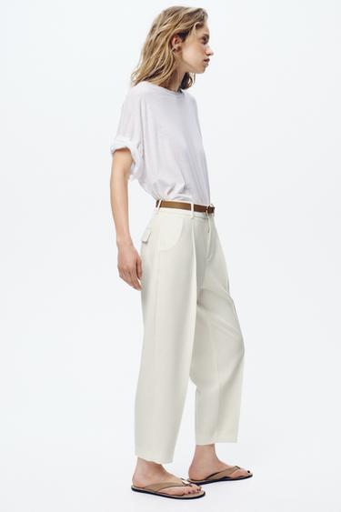 PANTALON À PINCES ET CEINTURE - Blanc cassé de Zara - Image 2