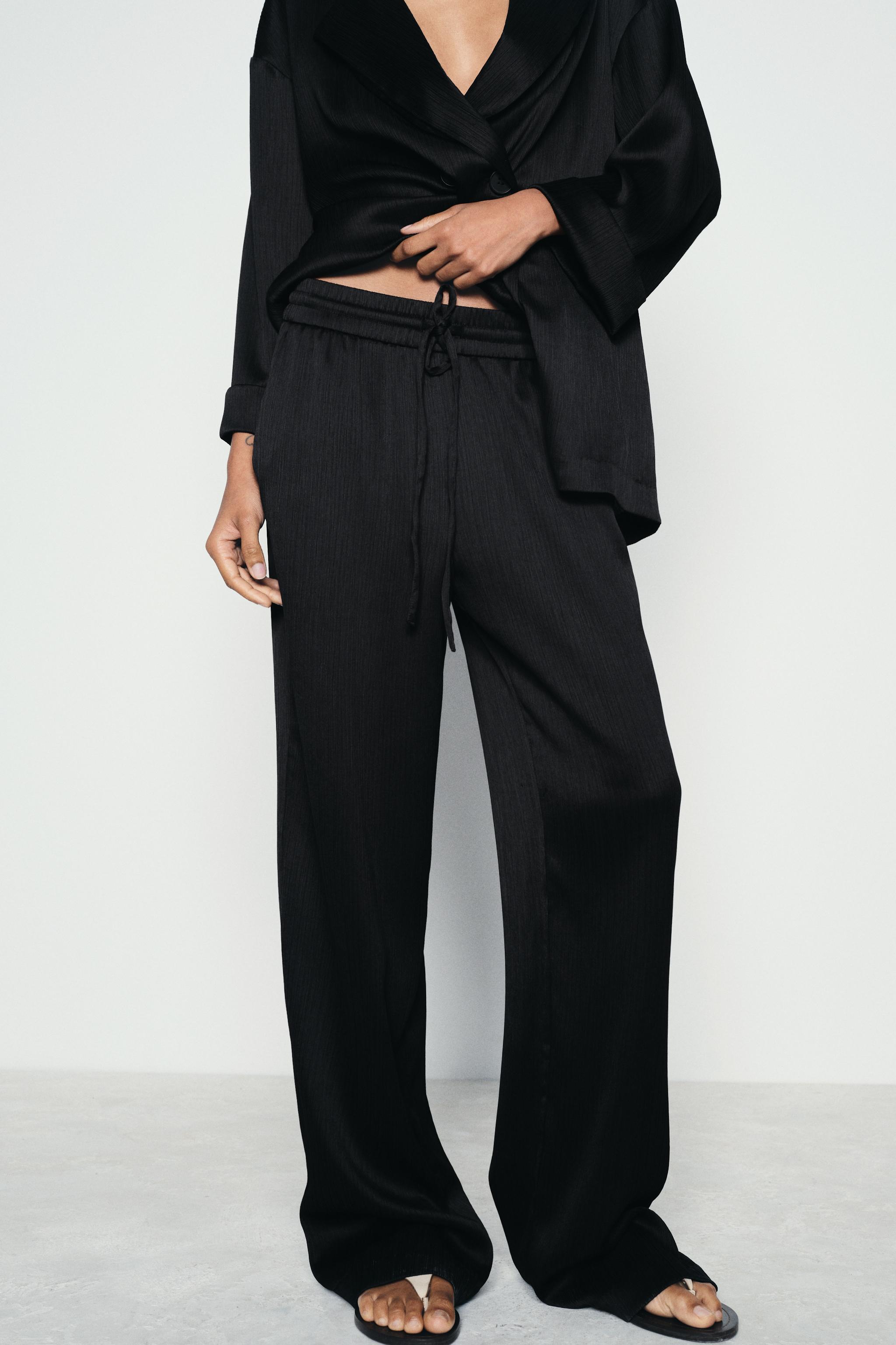 WRINKLED EFFECT WIDE LEG PANTS