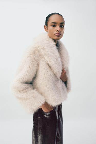 FAUX FUR COLLARED JACKET - Ecru by Zara - Image 4