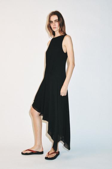 Zara 不對稱中長版洋裝 - 黑色