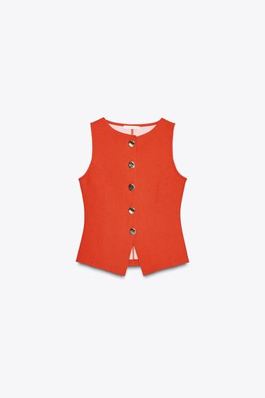 Zara BUTTON VEST TOP - Red