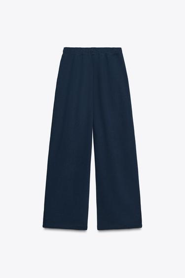 PANTALON EN MOLLETON BASIQUE DROIT À BORD RÉGLABLE - Bleu marine de Zara - Image 8