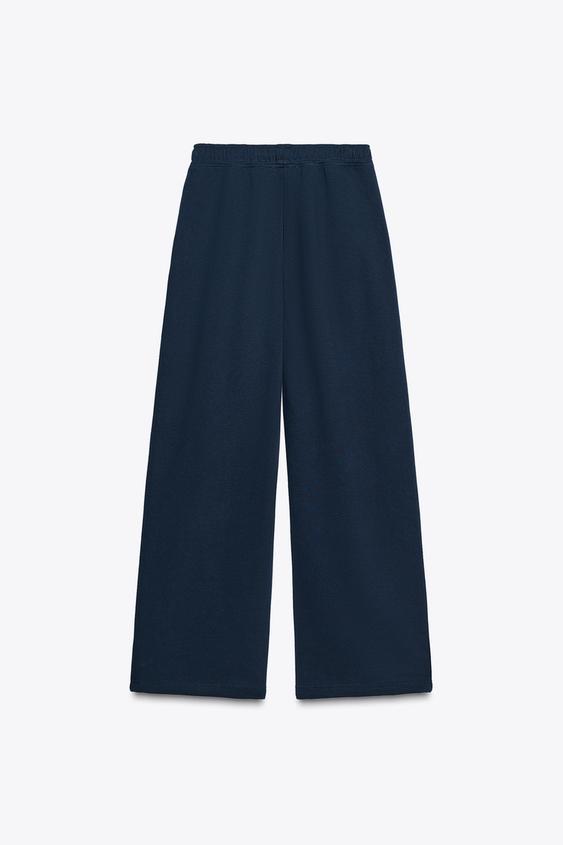 BASIC STRAIGHT-LEG PLUSH TROUSERS WITH ADJUSTABLE HEM - Navy blue by Zara - Image 8