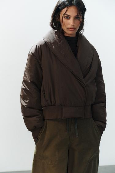 DOUBLE-BREASTED QUILTED JACKET — Brown 2