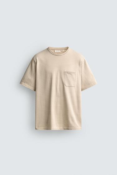 STRIPED JACQUARD POCKET T-SHIRT - Grey / Natural by Zara