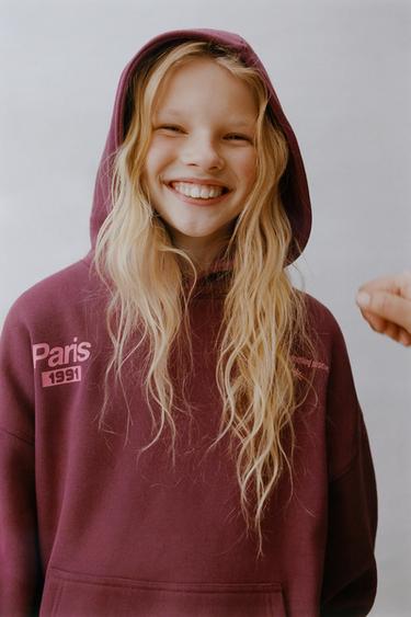 SLOGAN PRINT HOODIE - Dark pink by Zara