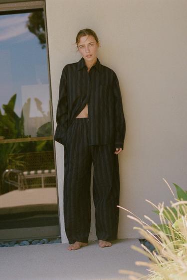 STRIPED PYJAMA SHIRT - Aubergine by Zara - Image 0