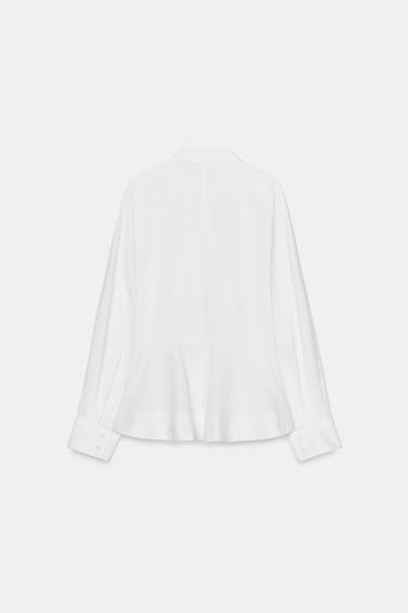 CHEMISE EN POPELINE À BASQUES - Blanc de Zara - Image 8