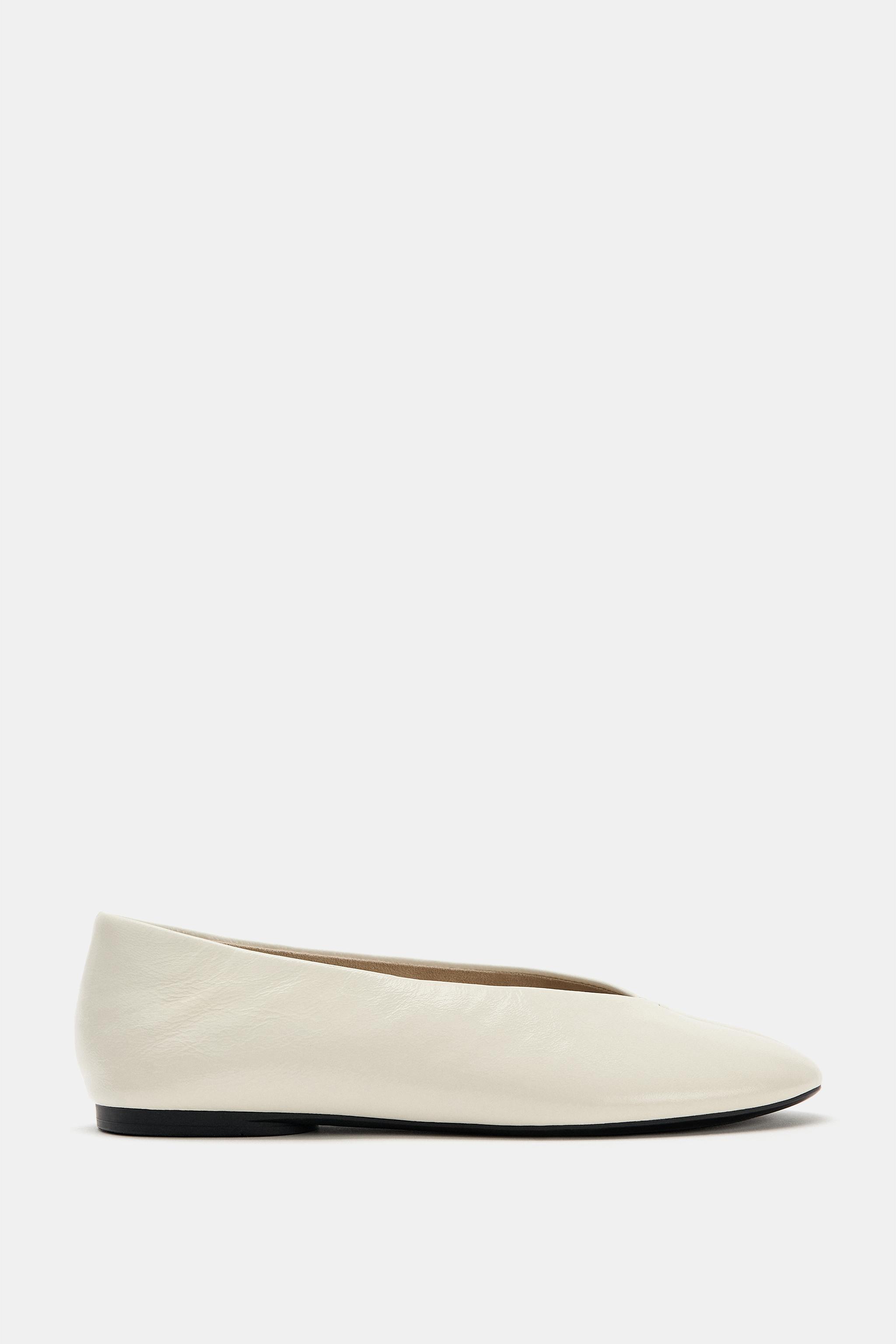 LEATHER BALLET FLATS — Off White