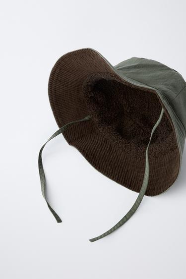 FAUX SHEARLING AND CORDUROY BUCKET HAT - Khaki by Zara - Image 1