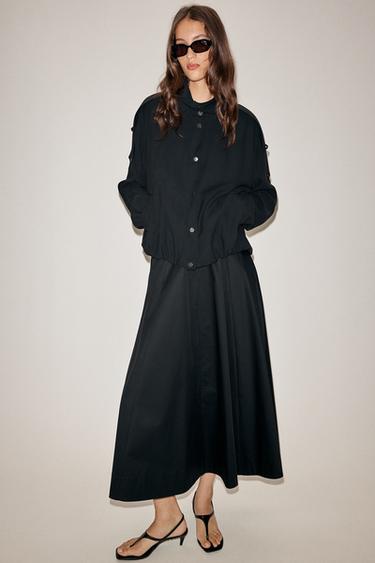Zara PLEATED MIDI SKIRT - Black
