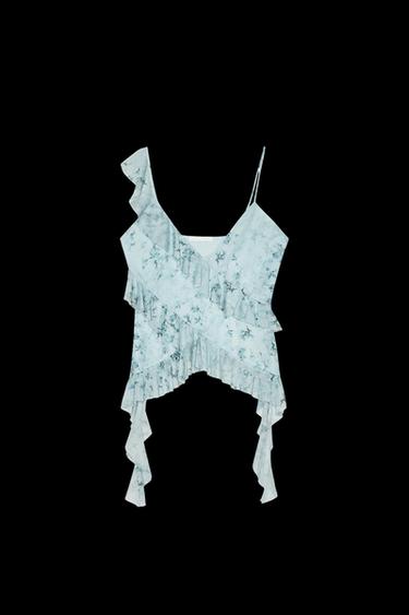 PRINTED TULLE TOP WITH RUFFLES - Blues by Zara - Image 0