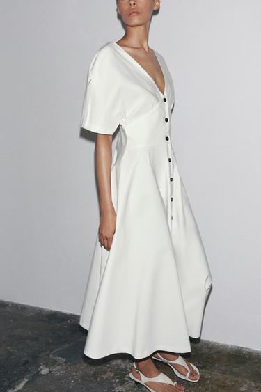 Zara ZW COLLECTION MIDI BUTTON DRESS - White - Image 0