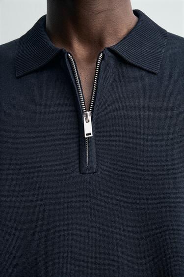 KNITTED ZIP-UP POLO SHIRT - Dark navy by Zara - Image 5