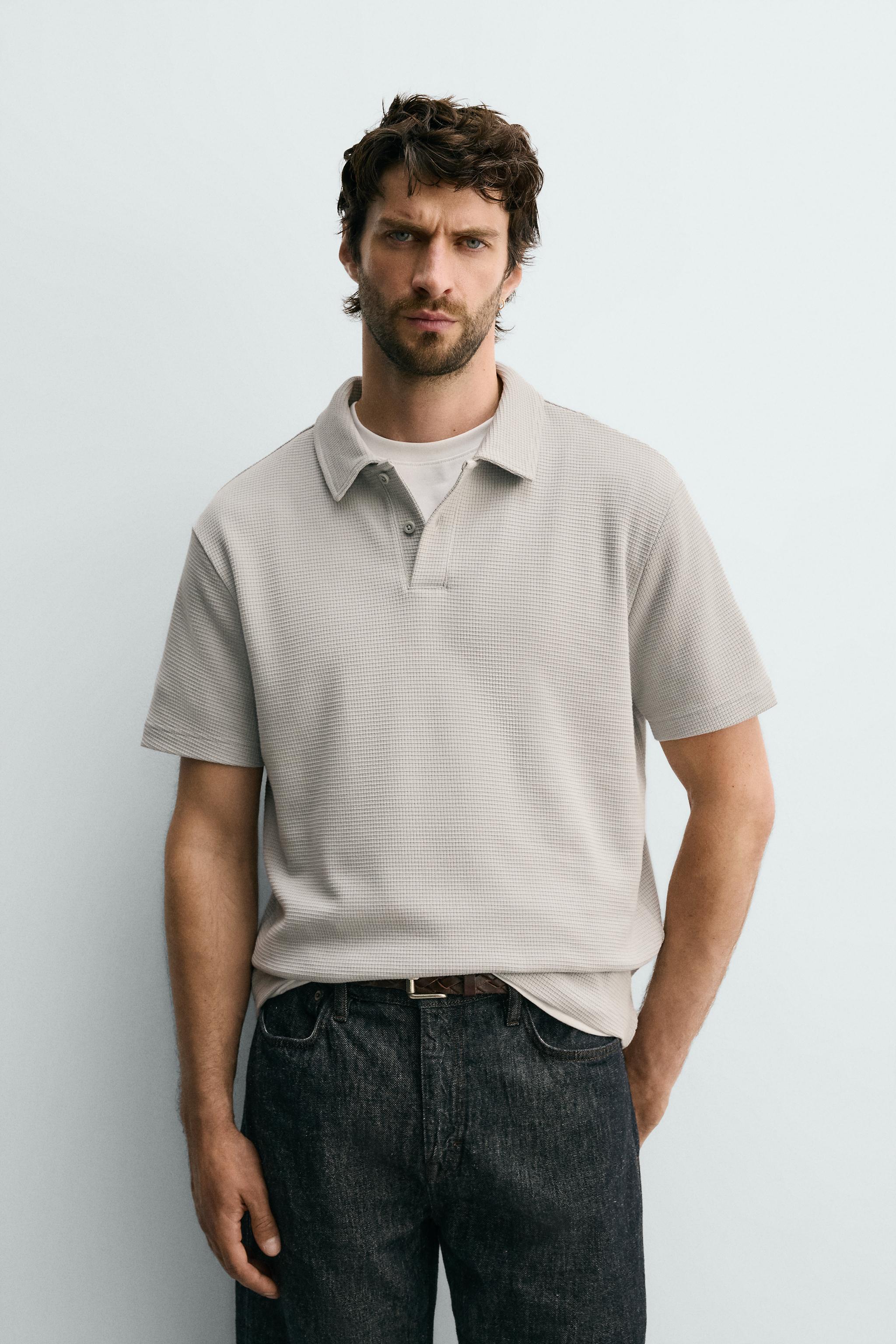 WAFFLE TEXTURE POLO — Pearl gray
