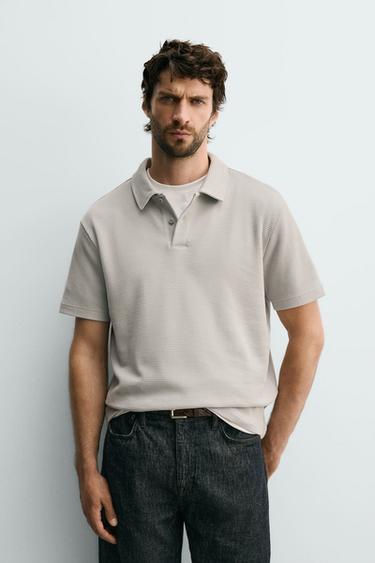 ÁO POLO VẢI DỆT WAFFLE - Màu xám ngọc trai từ Zara