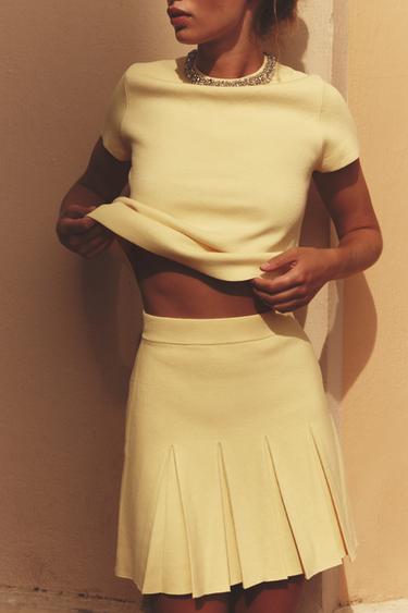 PLEATED KNIT MINI SKIRT - Light yellow by Zara - Image 0