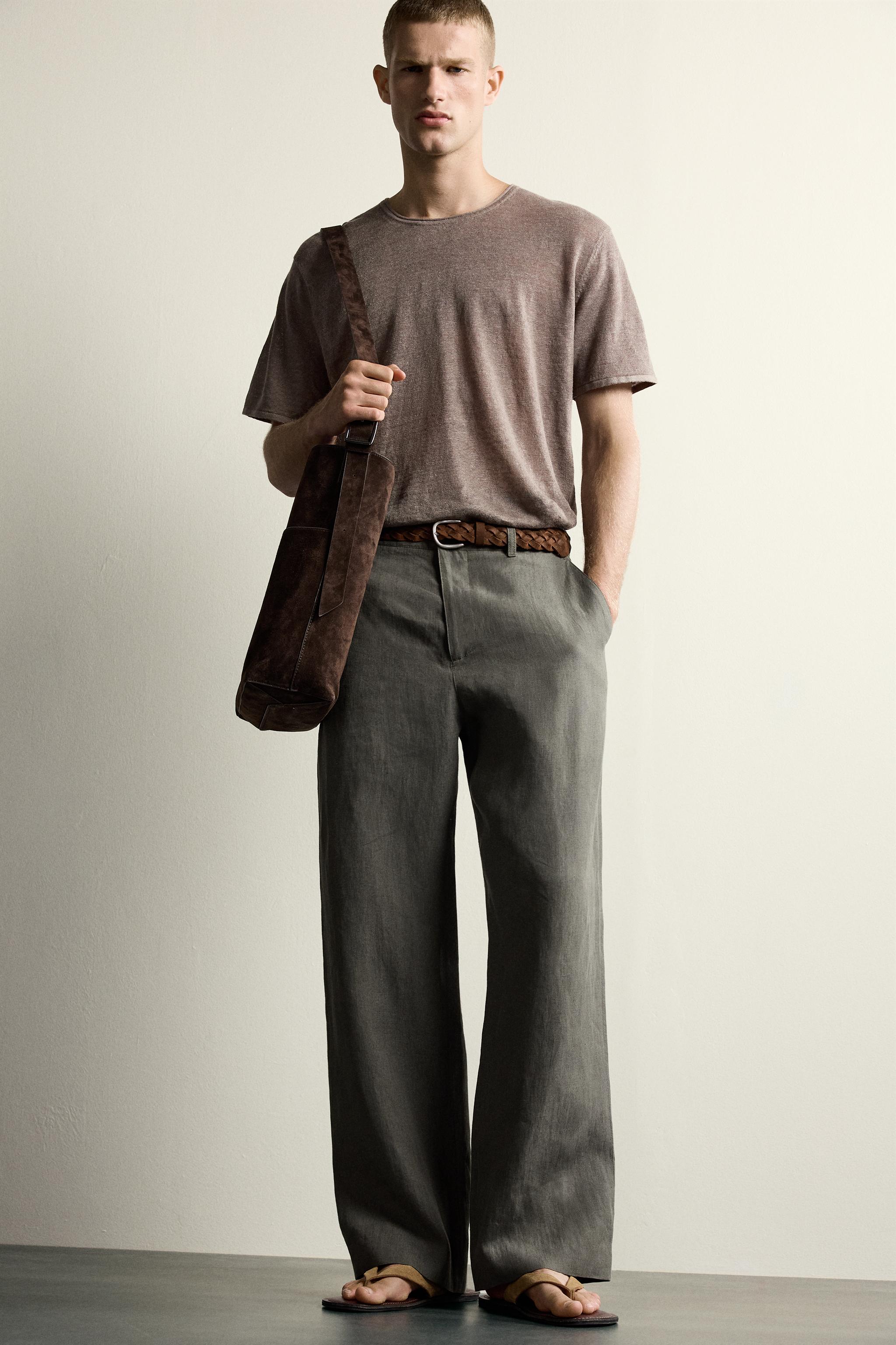 100% LINEN RELAXED FIT KNIT T-SHIRT - Brown / Taupe | ZARA Canada