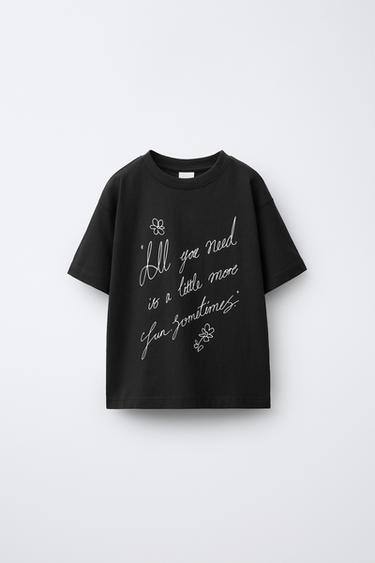 تيشرت بطبعة نصية - أنثراسيت داكن الخاص بـ Zara