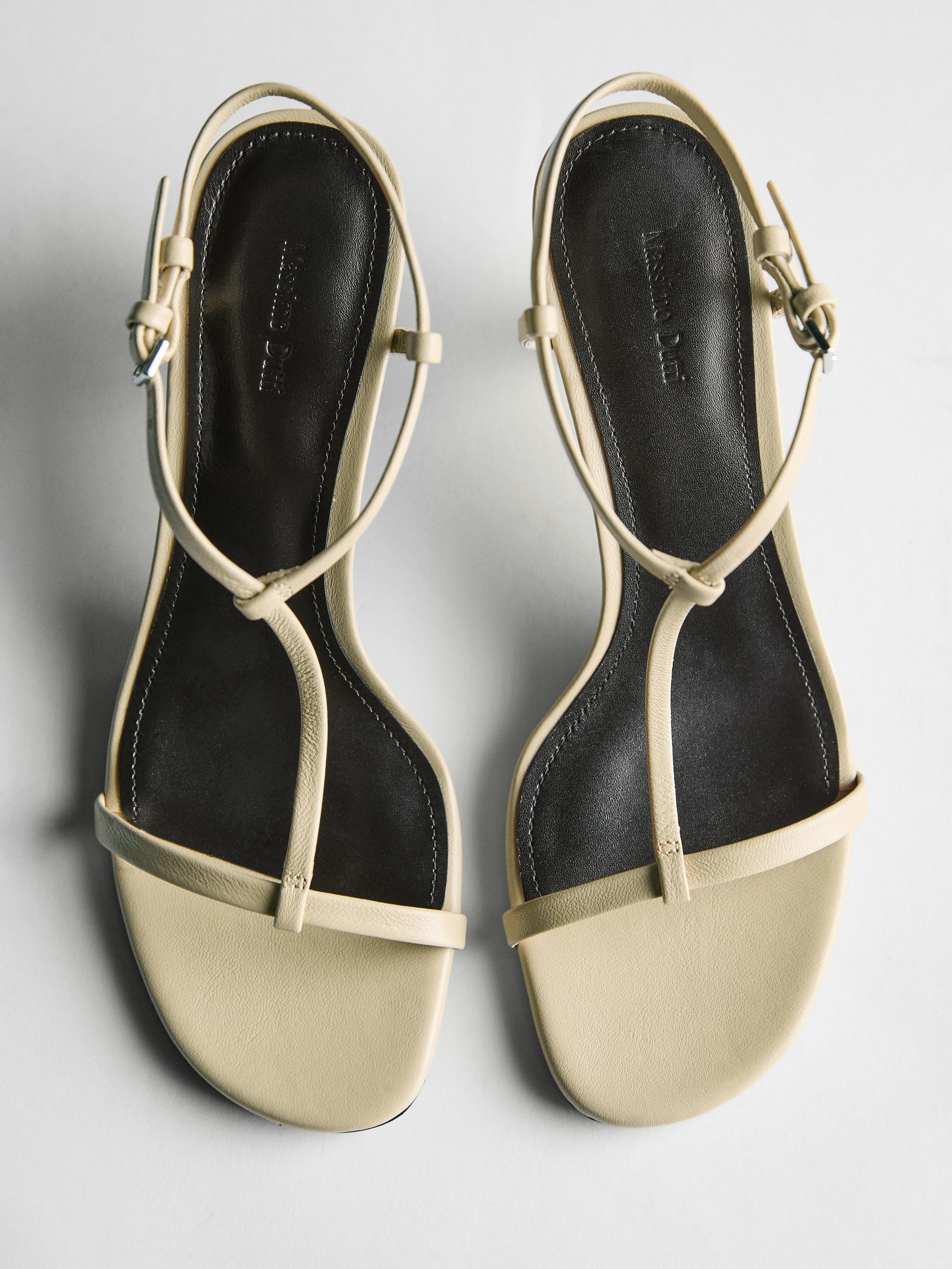Strappy mid-heel sandals — Ecru