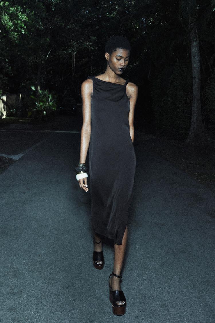 Zw Collection Vestido Zara Midi Vestido Midi Vestido Chaleco Negro