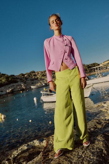 PANTALON LARGE TAILLE HAUTE À RABAT - Vert de Zara - Image 6