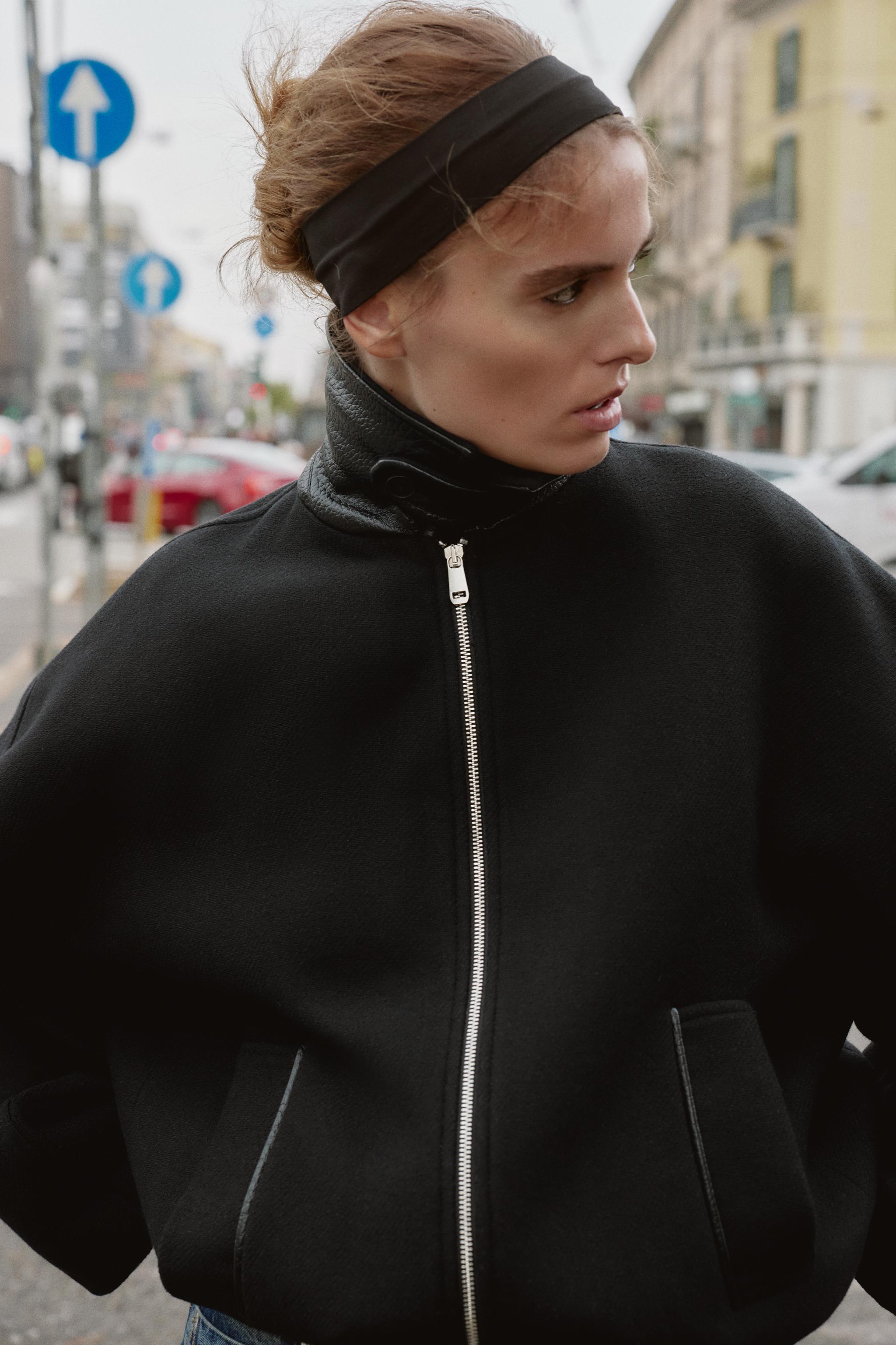 CONTRAST COLLAR WOOL BALLOON BOMBER JACKET