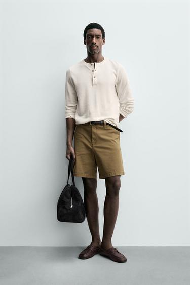 REGULAR FIT CHINO BERMUDA SHORTS - Ochre by Zara