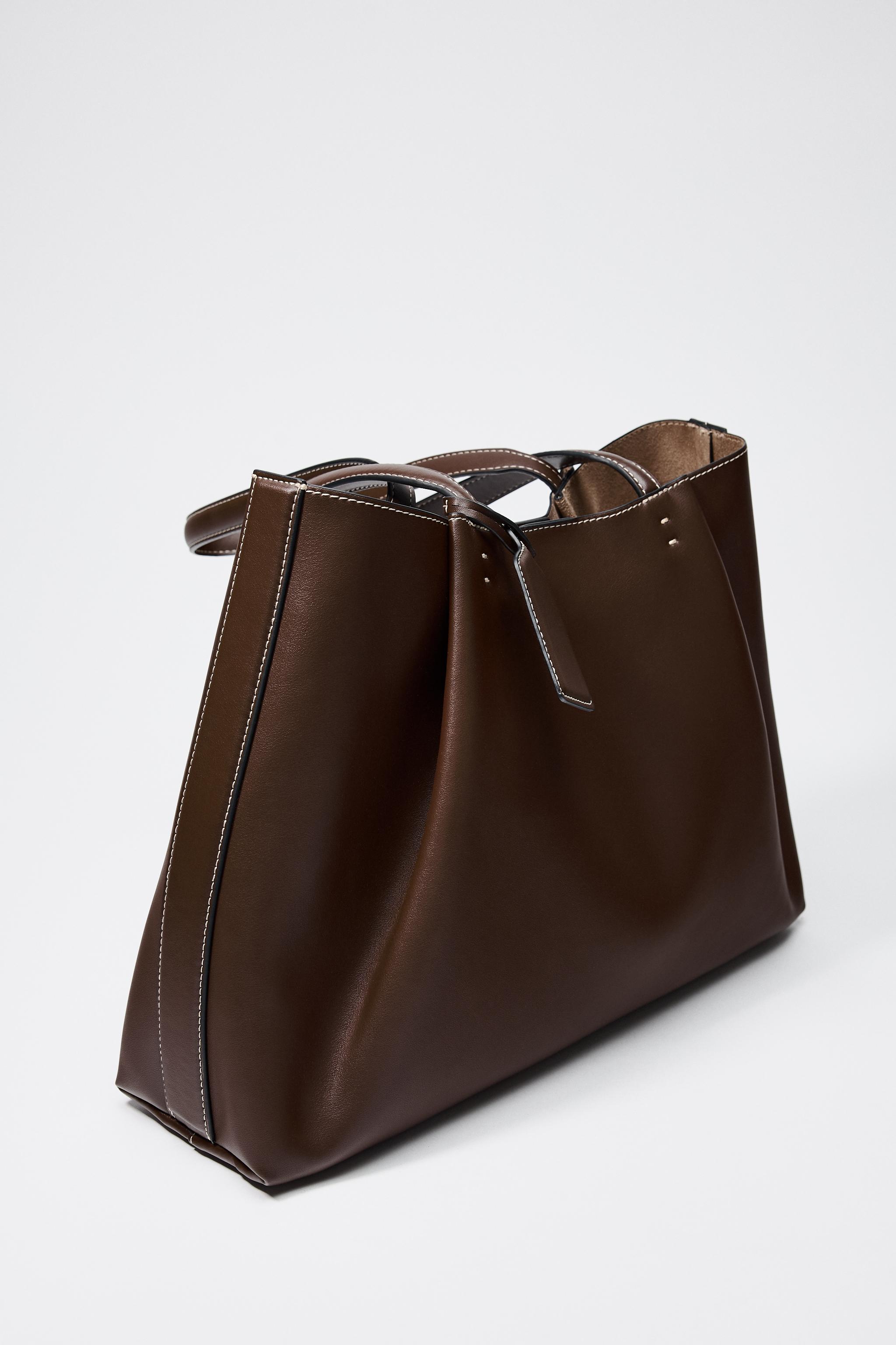 PINCH PLEAT TOTE BAG Chocolate ZARA Canada