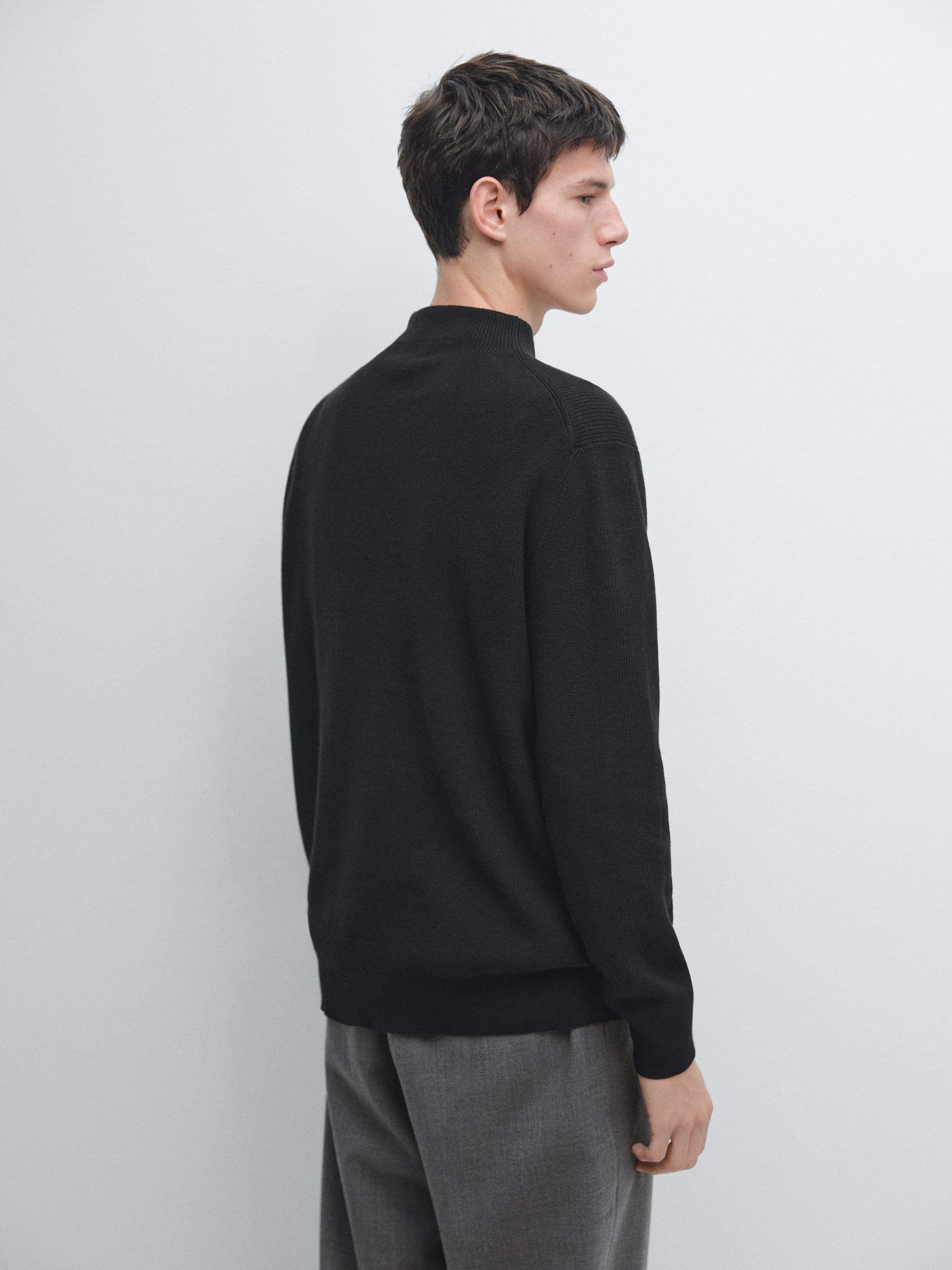 Cotton blend knit sweater with mock turtleneck