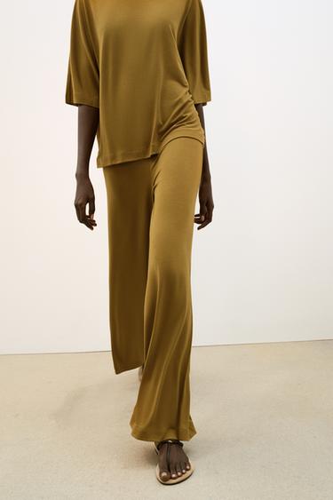 FLOWING PALAZZO TROUSERS - Ochre by Zara
